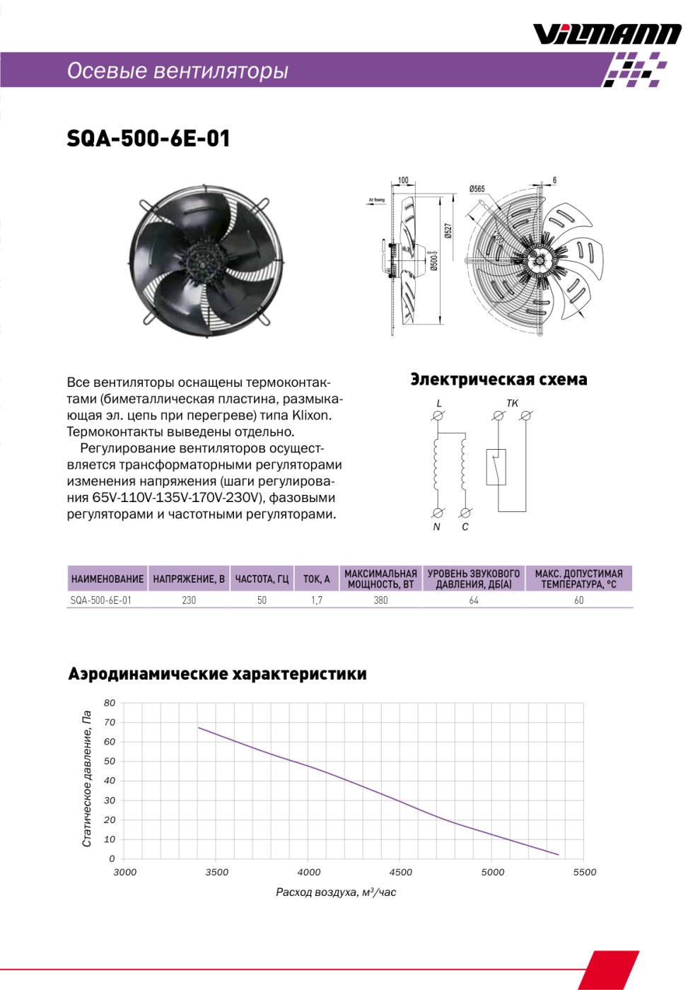 Осевой вентилятор VILMANN SQA-500-6E-01