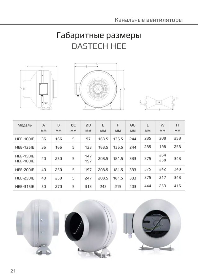 Канальный вентилятор Dastech HEE-125IE, Ø125 мм, 463 м³/ч
