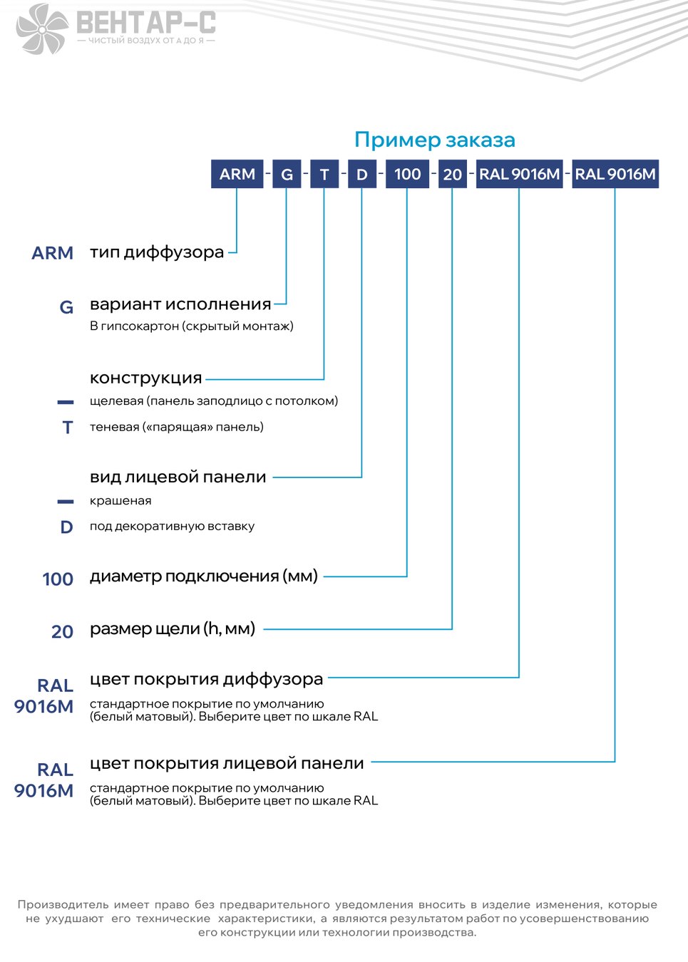 Пример заказа — Диффузор скрытого монтажа в гипсокартон ARM-G