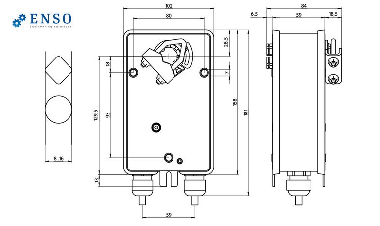 Электропривод ENSO LAB R-BNE230 — габаритные размеры, мм