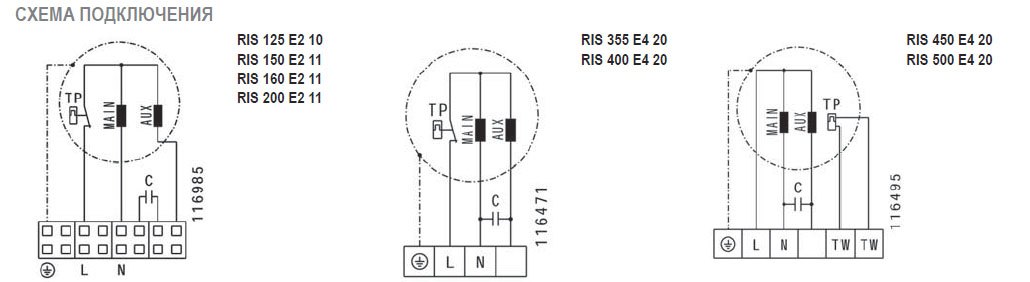RIS-150 E2 20 вентилятор канальный — Схемы монтажа