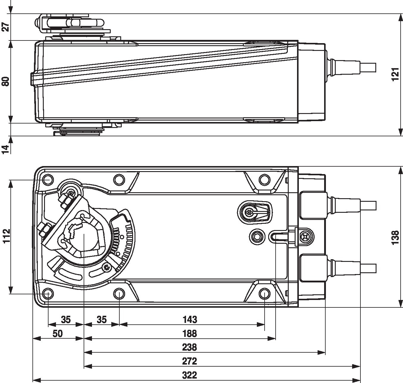 Габаритный чертёж Belimo EF24A-SR-S2
