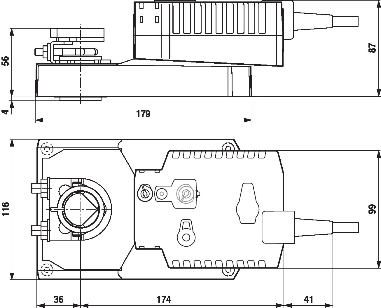 Габаритный чертёж Belimo GK24A-MF