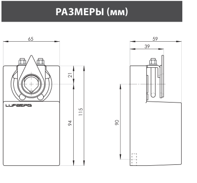 Габаритные размеры серии DA02N, мм — Электропривод Lufberg DA02N220S 2 Нм